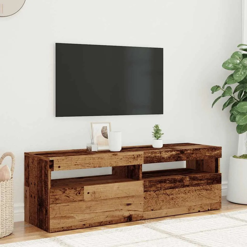 antik fa színű szerelt fa TV-szekrény LED-ekkel 120x35x40 cm