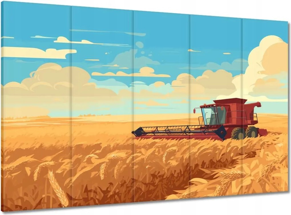 Vászonkép 100x70 Piros kombájn az aratásban