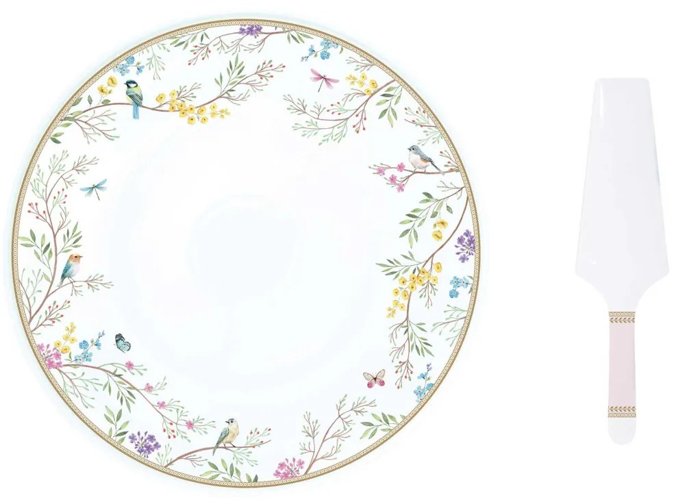Birds Melody porcelán tortatál lapáttal 32cm díszdobozban