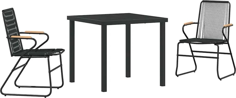 vidaXL Kert étkező szett 3 pcs Fekete Porszórt acél