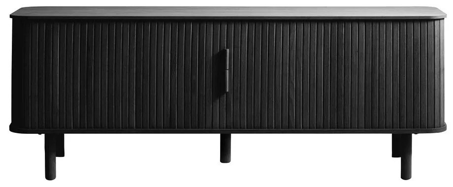 Fekete TV-állvány tölgyfa dekorral 160x56 cm Cavo – Unique Furniture