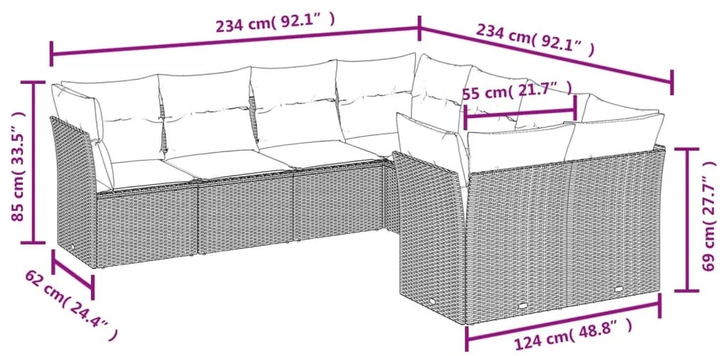 8 részes fekete polyrattan kerti ülőgarnitúra párnákkal