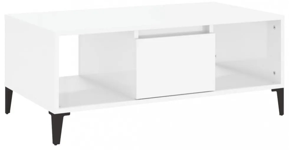 magasfényű fehér szerelt fa dohányzóasztal 90 x 50 x 36,5 cm