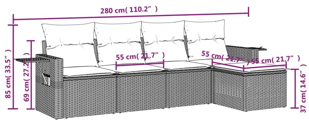 5 részes szürke polyrattan kerti ülőgarnitúra párnákkal