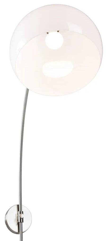 Retro fali ívlámpa acélból, fehér állítható árnyékolóval