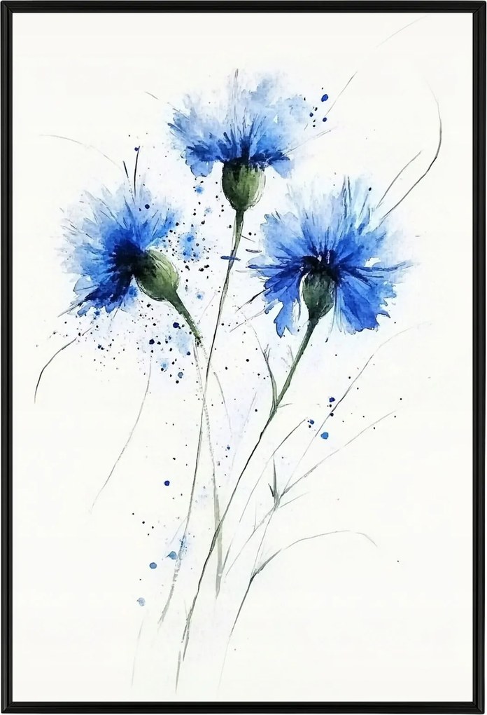 Poszter Alumínium Keret Akvarell Természet Mező Virág Kukorica Búzavirág 40x60