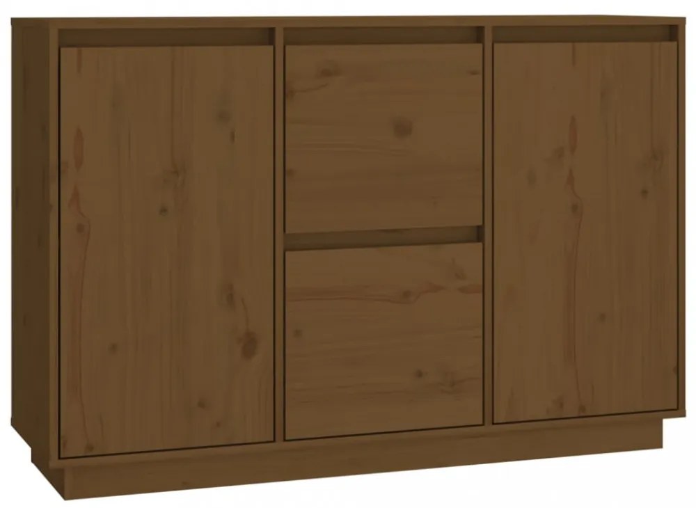 mézbarna tömör fenyőfa tálalószekrény 111 x 34 x 75 cm