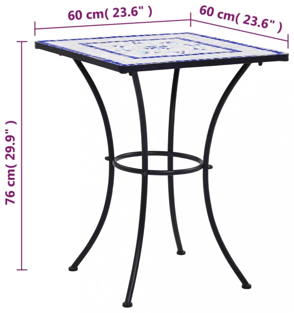 kék és fehér kerámia mozaikos bisztróasztal 60 cm