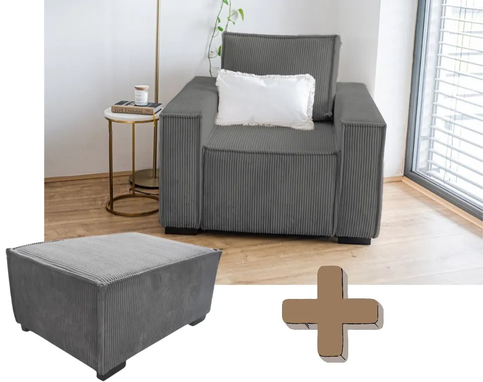 Fotel puffal SMART SET, sötétszürke