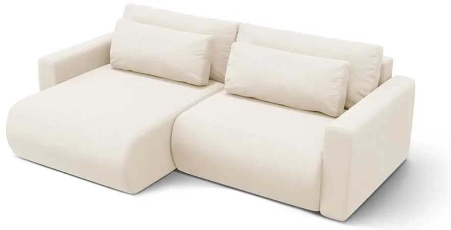 Bézs bársony kinyitható tárolóhelyes sarokkanapé Belfast – Cosmopolitan Design