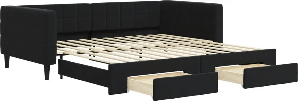 vidaXL fekete kihúzható bársony heverő fiókkal 100 x 200 cm