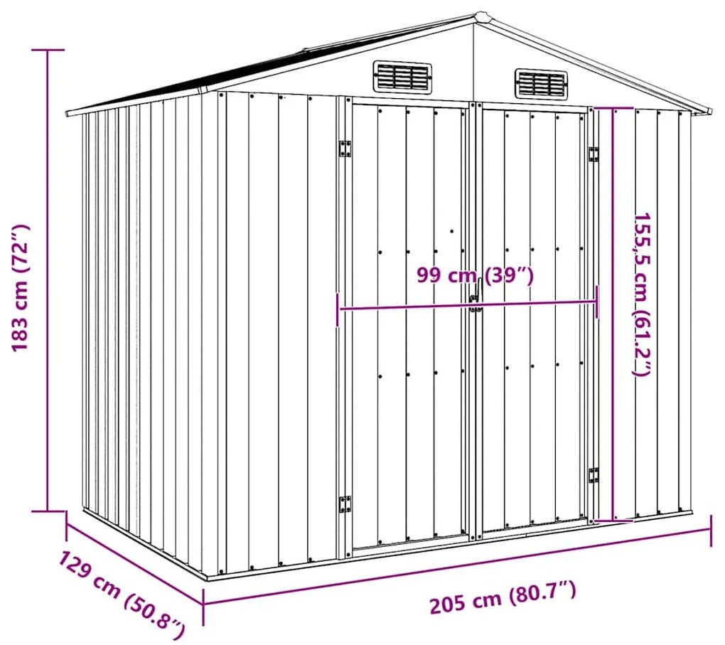 zöld horganyzott acél kerti fészer 205 x 129 x 183 cm