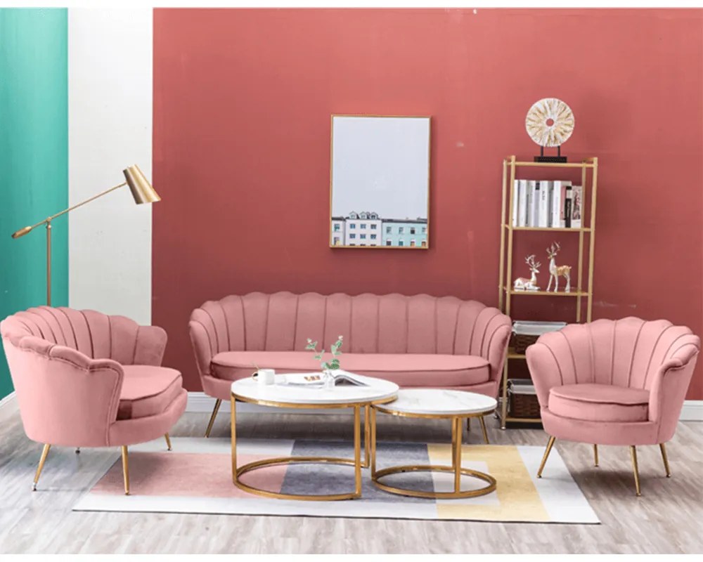 Fotel Art-deco stílusban, rózsaszín Velvet anyag/gold króm-arany, NOBLIN