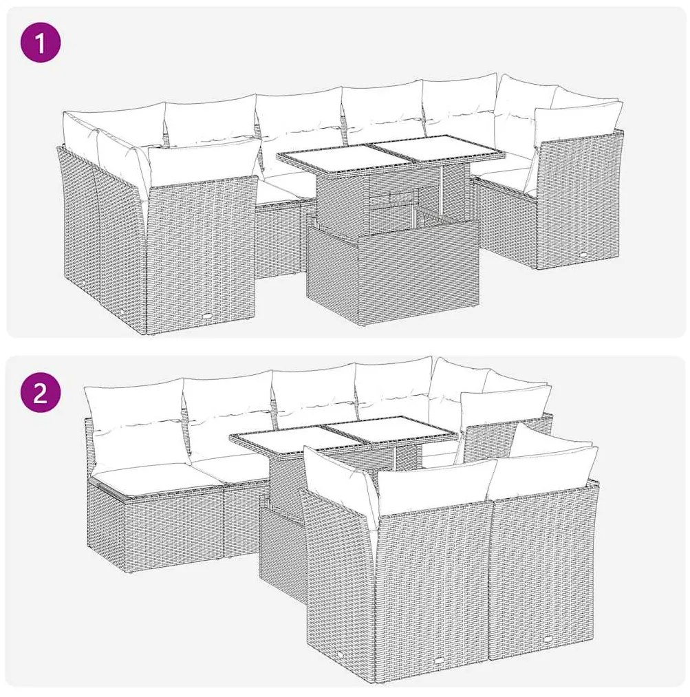 8 részes szürke polyrattan akácfa kerti ülőgarnitúra párnákkal