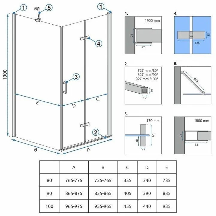 Zuhanykabin Rea Molier Chrom 90x90