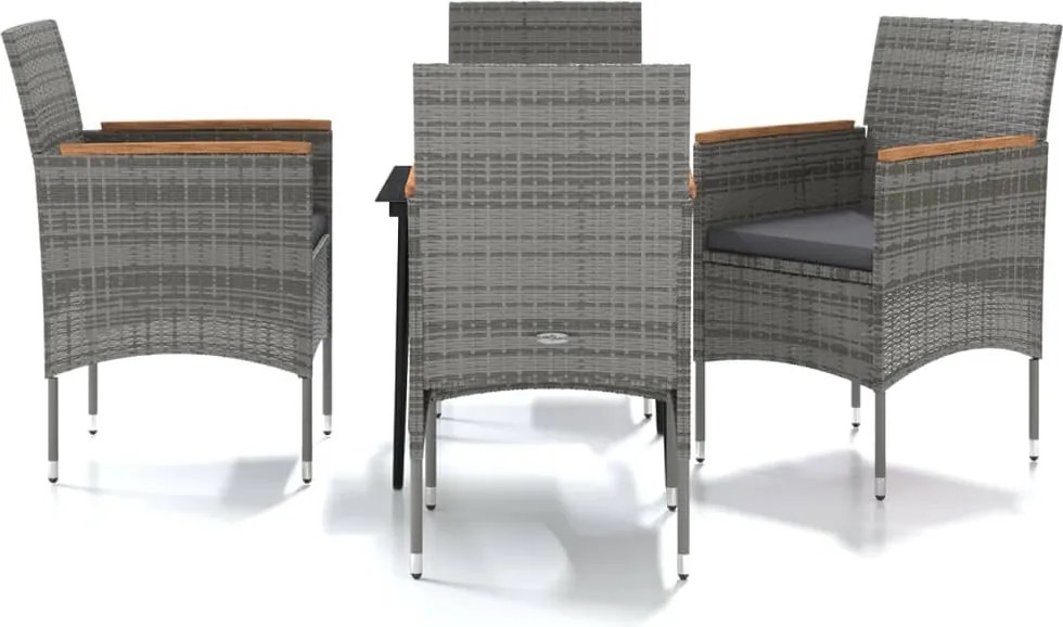 vidaXL 5 részes szürke és fekete kerti étkezőgarnitúra párnákkal