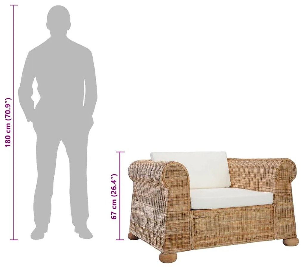 természetes rattan fotel párnákkal