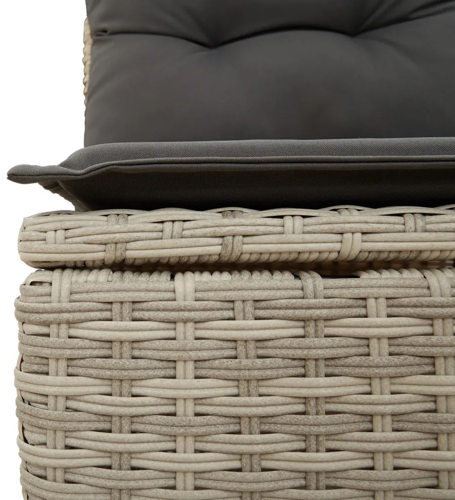 5 részes kerti kanapé szett párnákkal, világosszürke poli rattan, 2 fős kerti kanapé párnákkal, világosszürke poli rattan