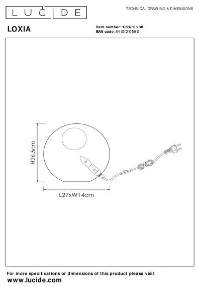 Lucide 10517/01/38 - Asztali lámpa LOXIA 1xE14/40W/230V fehér