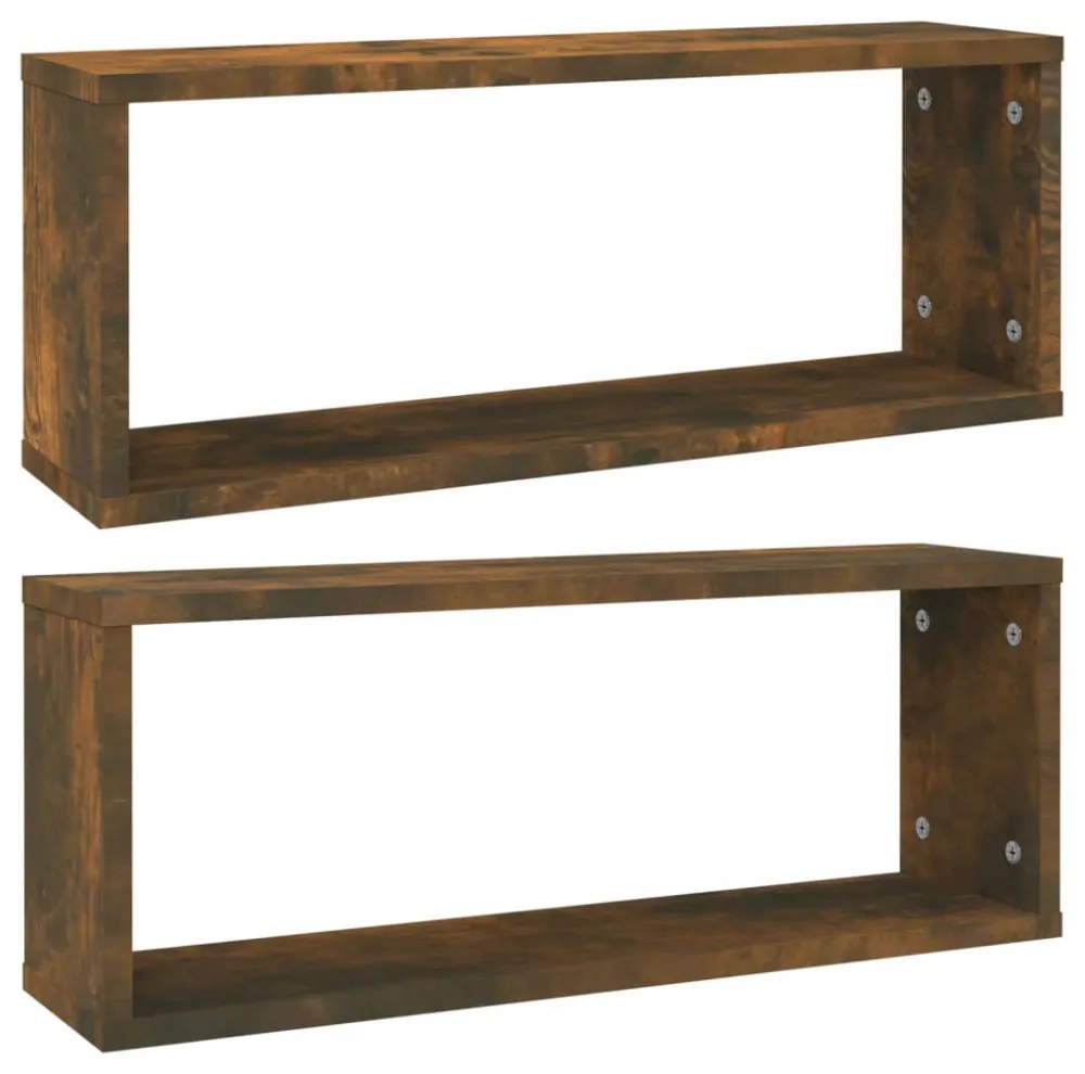 2 db füstös tölgy színű szerelt fa fali kockapolc 60x15x23 cm