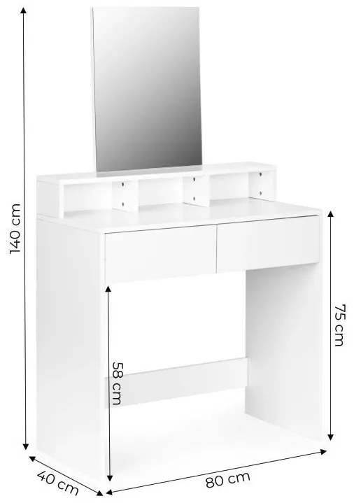 Fésülködőasztal tükörrel és fiókokkal - fehér