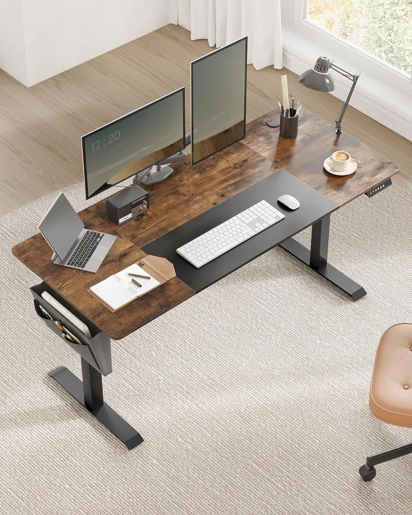 Állítható magasságú íróasztal, 70 x 160 x (72-120) cm, vintage barna-fekete