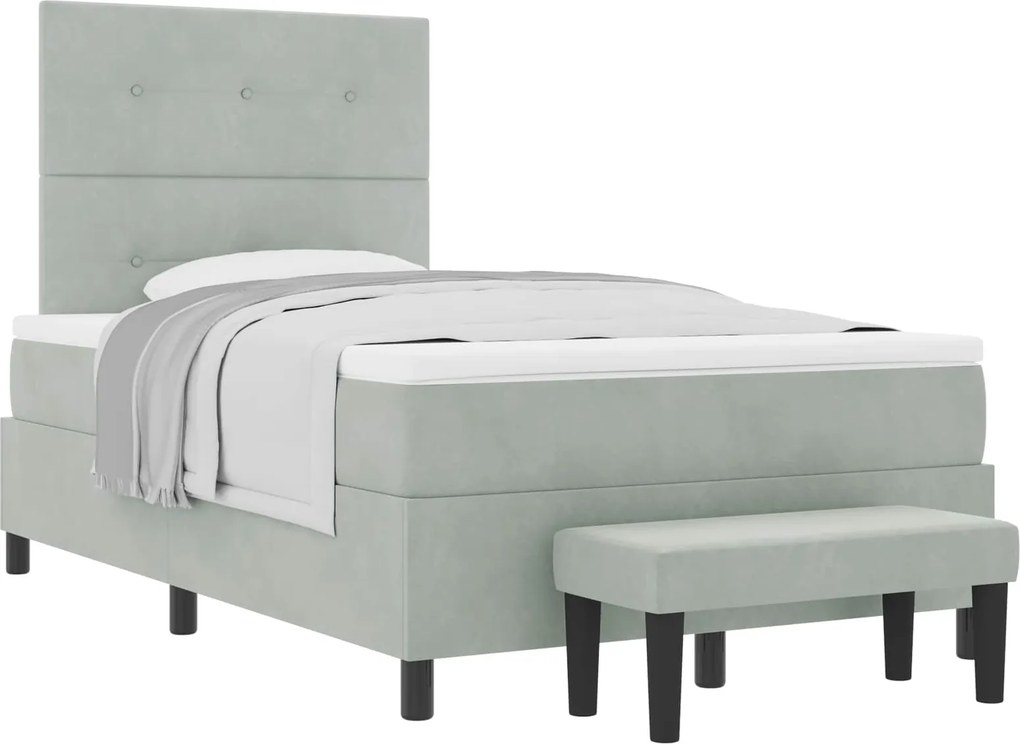vidaXL Boxrugós ágy matracmal Világosszürke 120 x 190 cm Bársony