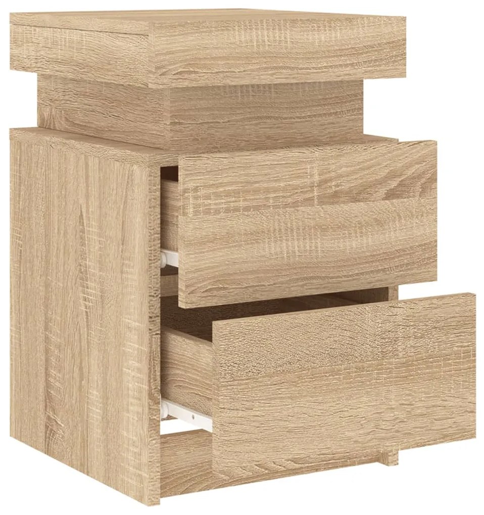 2 db sonoma tölgy színű éjjeliszekrény LED-del 35 x 39 x 55 cm