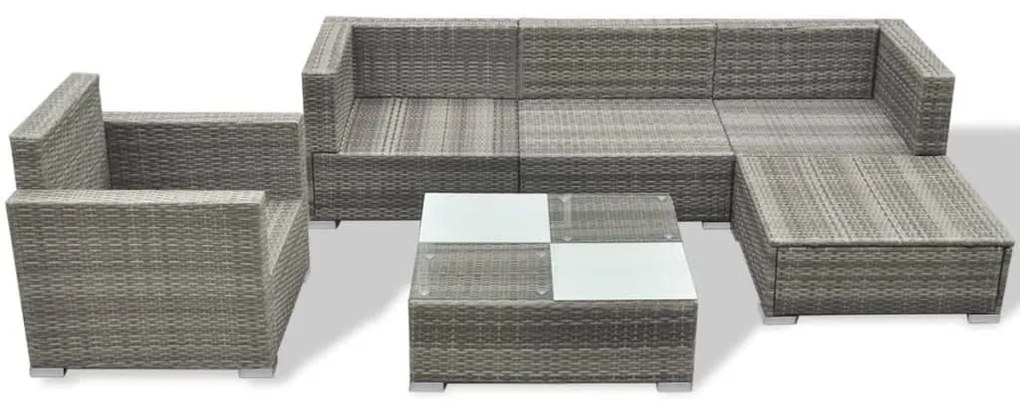 6 részes szürke polyrattan kerti ülőgarnitúra párnákkal