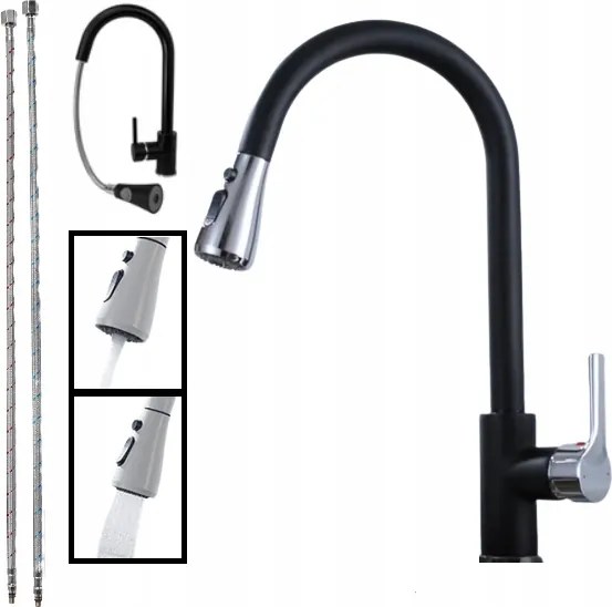 Fali konyhai csaptelep kihúzható kifolyócsővel érintőképernyős modern fekete 360