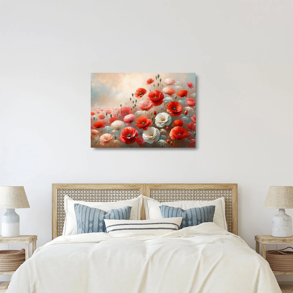 Üveg kép - Pipacsok festménye (70x50 cm)