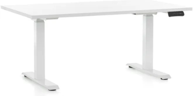 Állítható magasságú asztal OfficeTech D, 140 x 80 cm, fehér alap, fehér