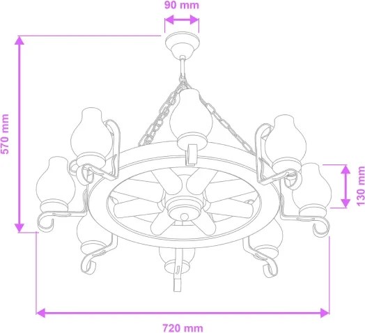 Brilagi - Láncra szerelt ROATA csillár 8xE14/40W/230V, átmérő 70 cm, bükk/dió