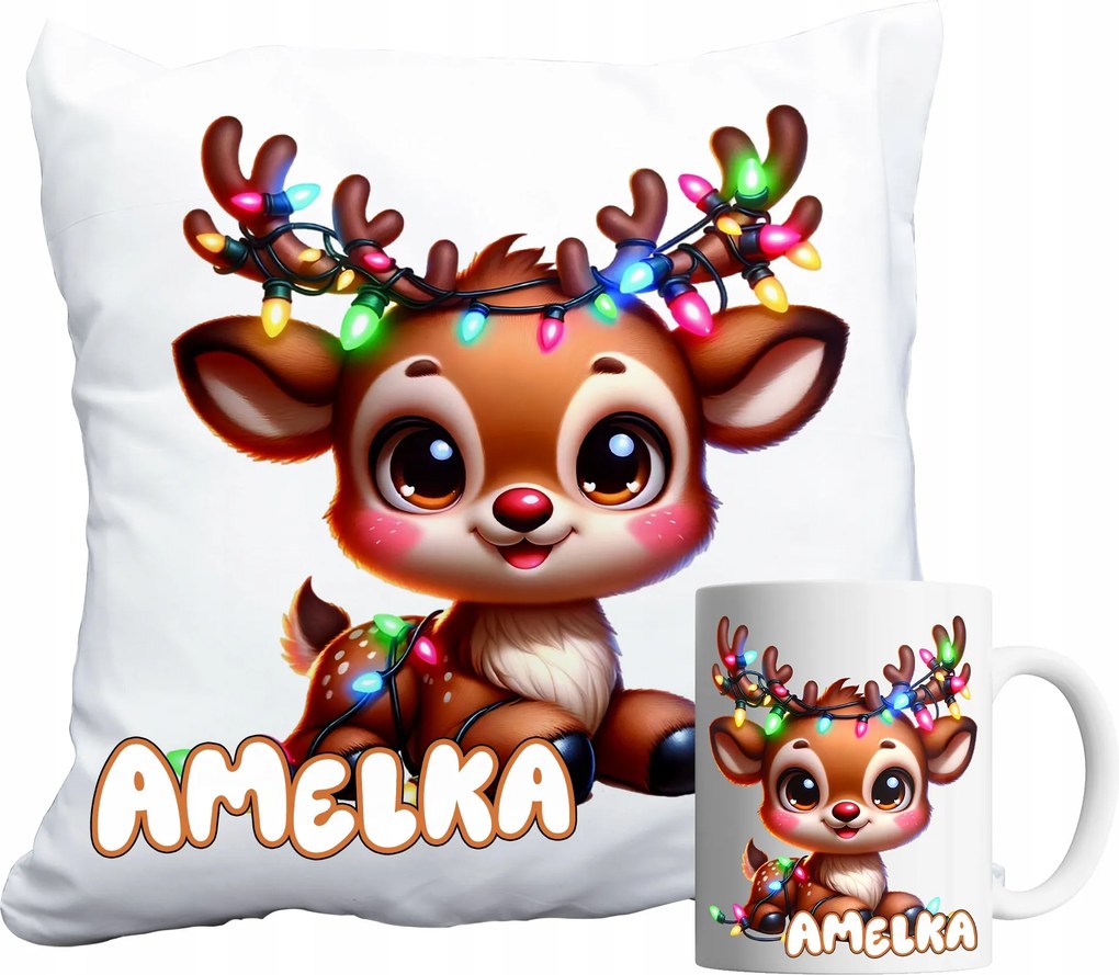 Készlet Bögre És Párna Ünnepi Rén Szarvas Ajándék Mikulás Név