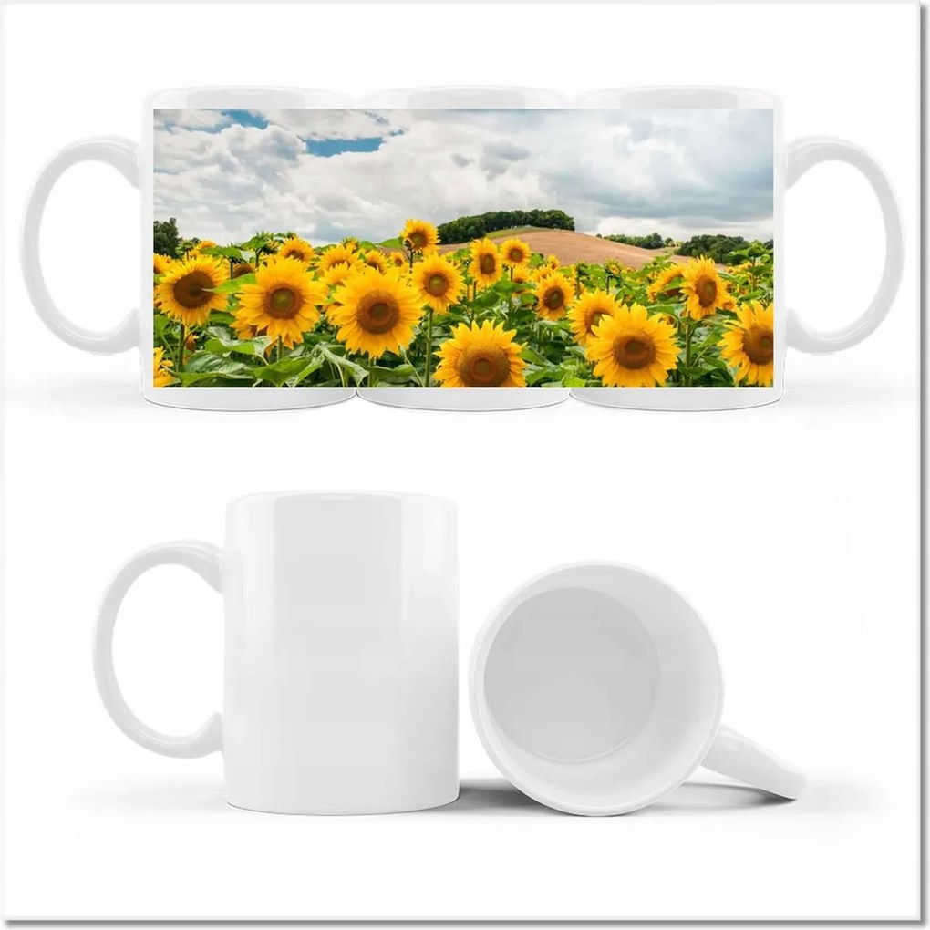 Nyomott mintás bögre Tájkép napraforgókkal