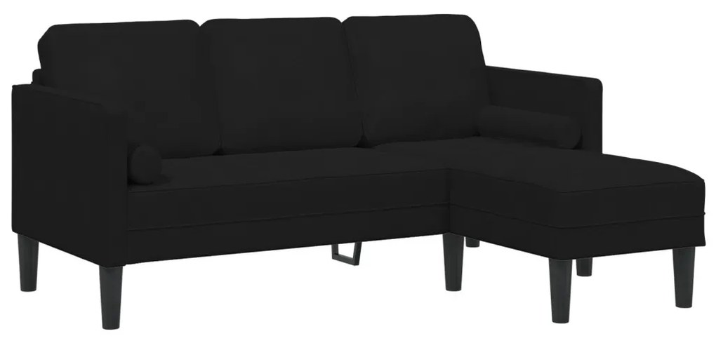 3-fős kanapé chaise longue - L alakú, fekete, 160 cm bársony