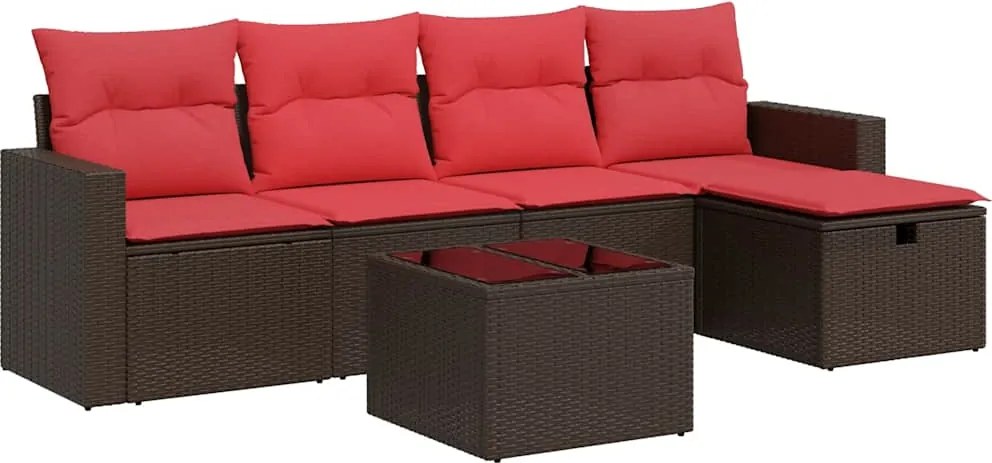 vidaXL 6 részes barna polyrattan kerti ülőgarnitúra párnával