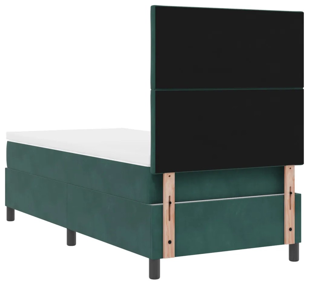 Boxspring Ágy Matraccal Sötét Zöld Egyágyas Bársonyos