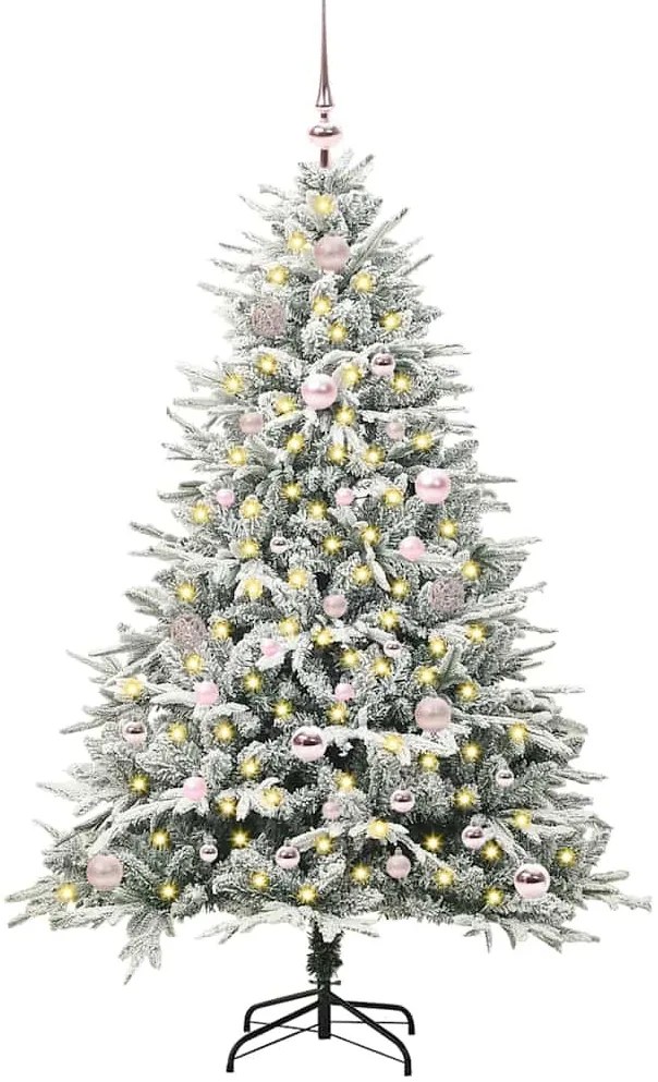 Műfenyő előre világítós gömbökkel Zöld 150 cm PVC és PE