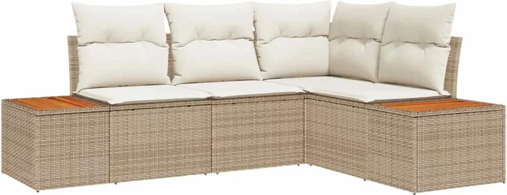 vidaXL Kerti Kanapé Szett párnával 5 pcs Bézs Poli rattan