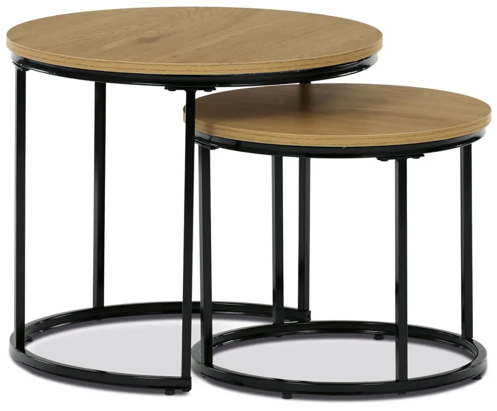 Set măsuță de cafea, blat MDF, decor stejar salbatic, bază metalică