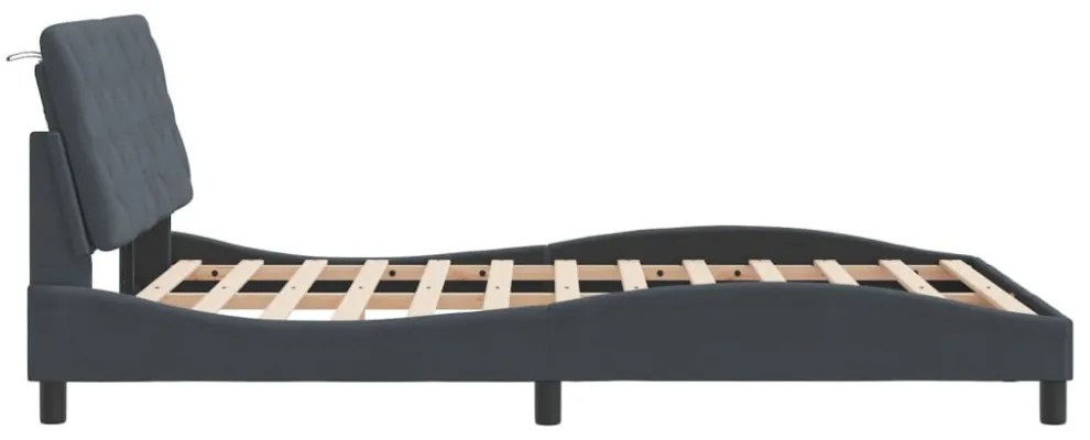 sötétszürke bársony ágykeret LED-ekkel matrac nélkül 140 x 190 cm