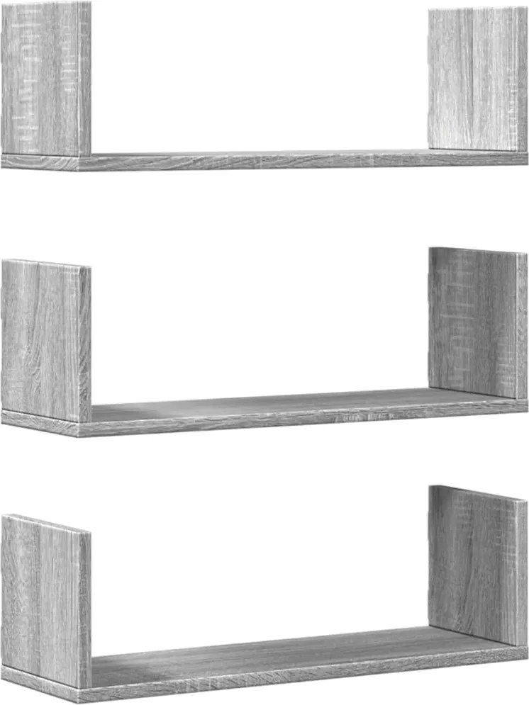 vidaXL 3 db szürke sonoma színű szerelt fa fali polc 58 x 18 x 18 cm