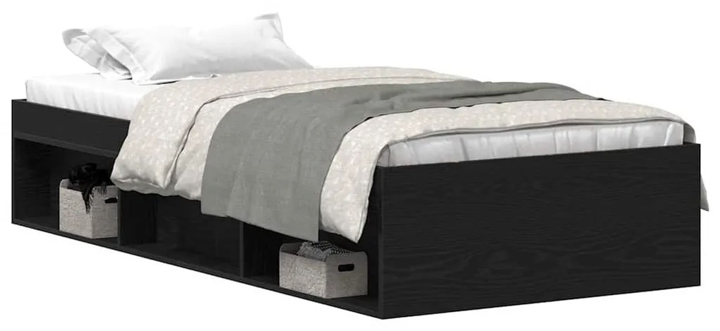 fekete tölgy színű szerelt fa ágykeret matrac nélkül 100x200 cm