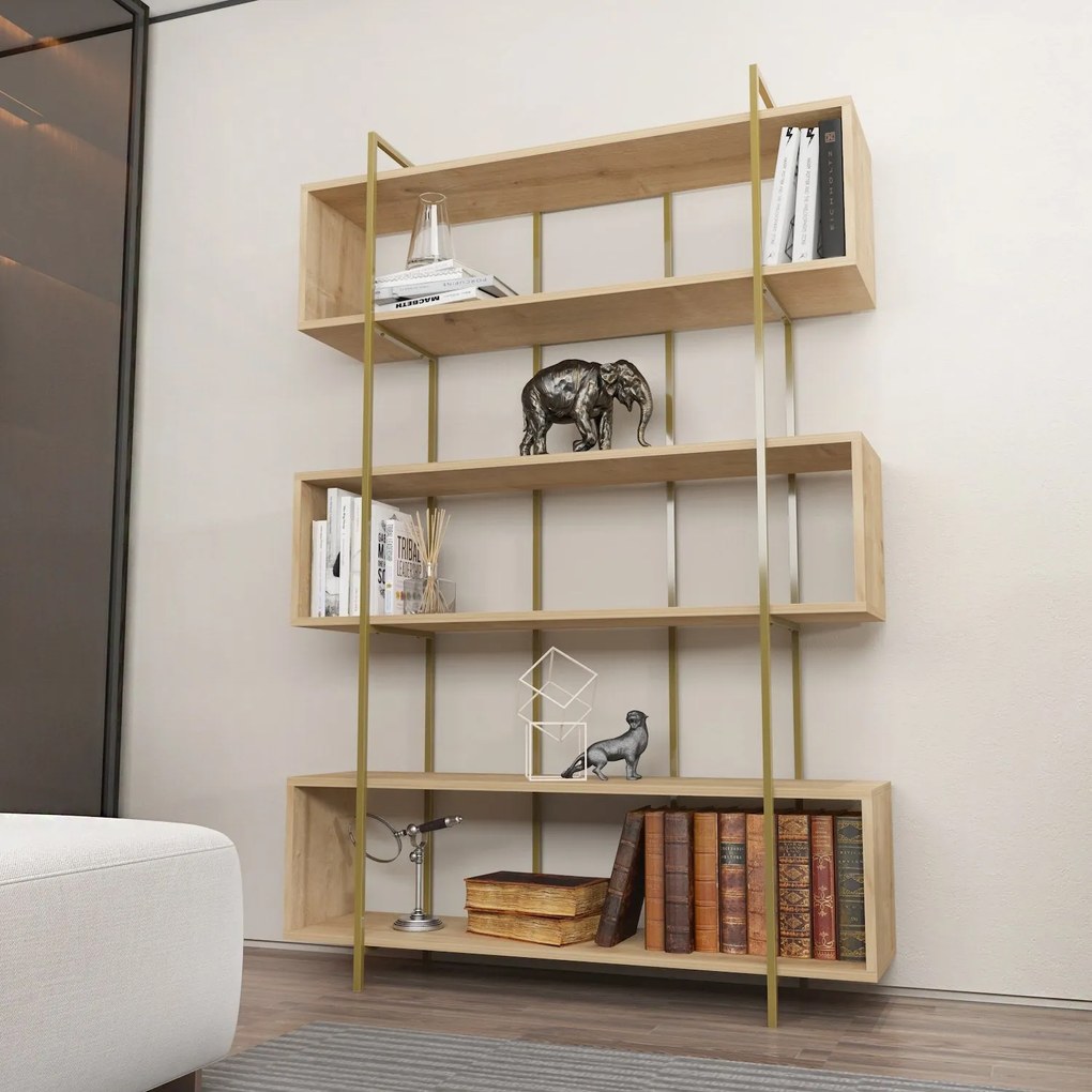 könyvespolc Bruti - Oak, Gold