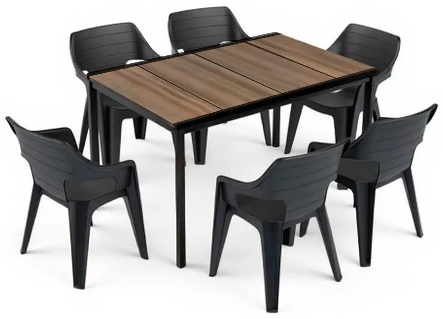 Ravello 6+1 kerti bútor garnitúra szett dió-fekete