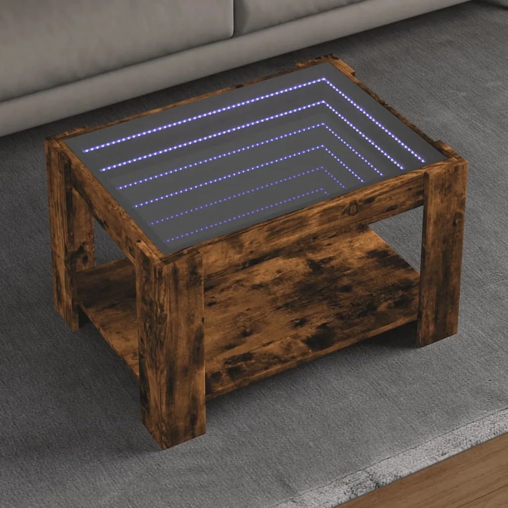 Füstös tölgy szerelt fa dohányzóasztal LED-del 73 x 53 x 45 cm