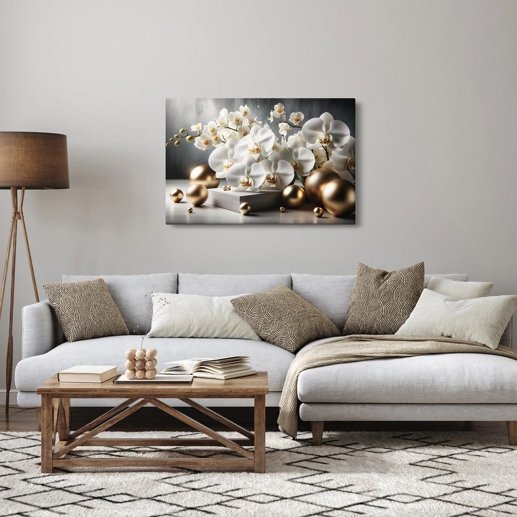 Kép - Orchidea és aranygolyók (90x60 cm)