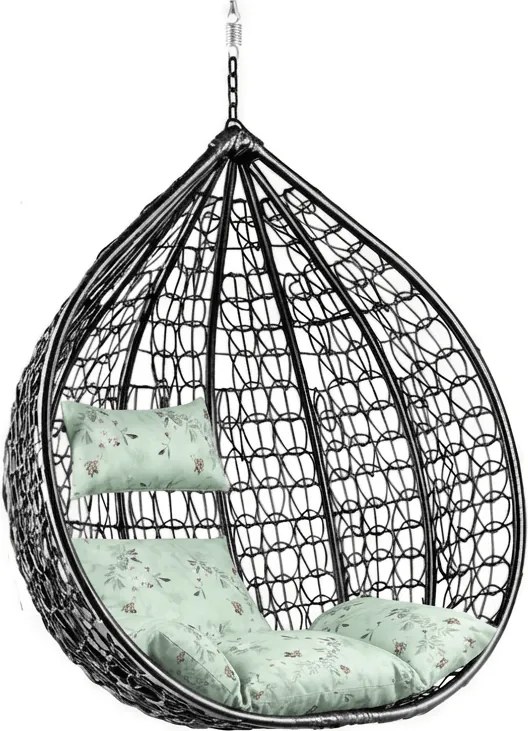 Fekete függőszék KOKON állvány nélkül, világoszöld párna mintával