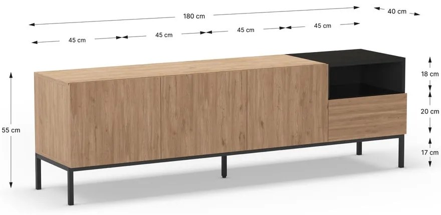 Natúr színű TV-állvány 180x55 cm Cailin – Marckeric